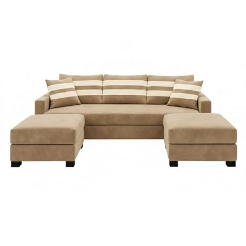 Image of Classiq Rich 5 Seater L Shape Sofa Set with Movable Ottoman | Flexible Layout | Spacious Soft Touch Seating | Designer Sofa for Living Room (Beige)