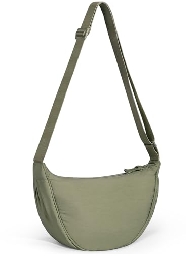 Yuson Girl Bolso Cruzado para Mujer Media Luna Bolso de Hombro Pequeña Nailon Crossbody Bag Bolso Hobo Impermeables Color Sólido Bandolera para Viaje, Compras, Escuela, Oficina(Verde oliva)