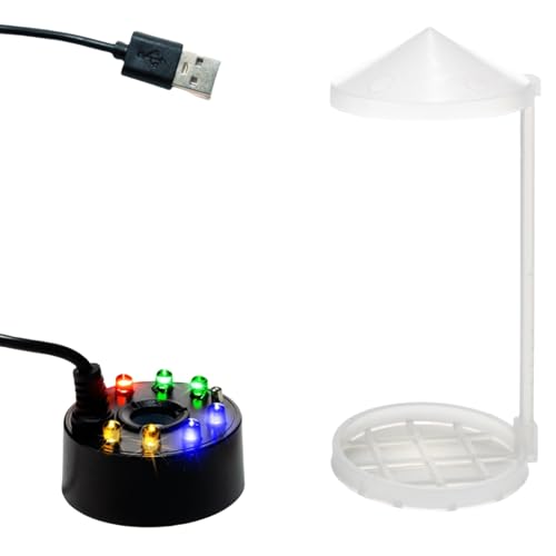 SSSTEXIM USB Mist Maker Fogger 8 LED Ultrasonic Cool Mist Fountain Humidifier for Halloween Christmas Indoor Party Decor Fish Tank Vase Birdbath with Splash Guard
