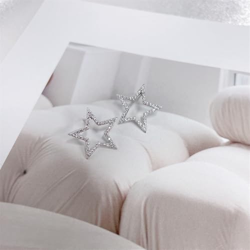 Dainty Big CZ Star S925 Sterling Silver Stud Earrings for Women Hypoallergenic Cute Sparkly Crystal Hollow Stars Geometric Statement Studs Fashion Festival Christmas Birthday Jewelry for Her Bff Daughter Thanksgiving4
