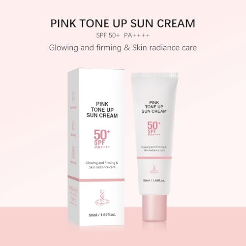 Pink Tone-Up Sunscreen SPF 50+ PA++++ – Lightweight Tinted Sun Cream for Smooth Base & Moisturized Skin, 50ml Each (1PC)