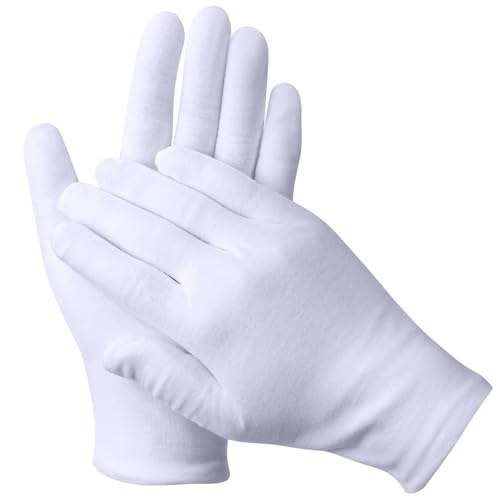 5 Pairs White Cotton Gloves Cotton Gloves for Eczema & Dry Hands Stretchable Moisturising Gloves for Men and Women