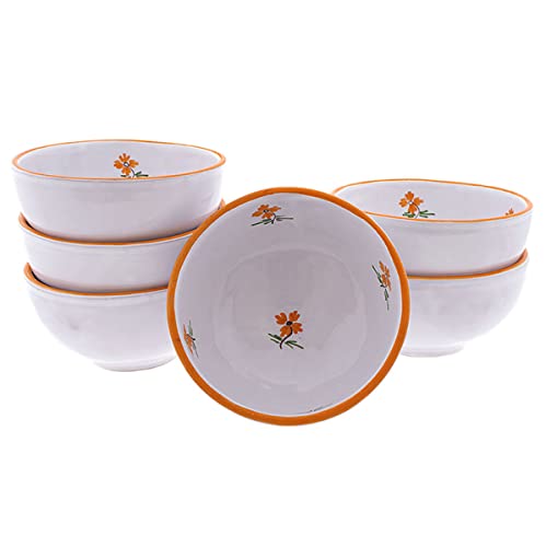 CERÁMICA RAMBLEÑA | Cuenco aperitivo | Cuenco desayuno | Cuencos ceramica | Cuencos cocina | Conjunto Bol Pack x6 rústico - Modelo 17 | 100% Decorado a mano | x6 cuencos 14x14x7cm