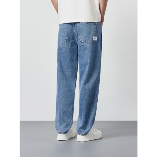 Straight Leg Jeans with Drawstring Loose Denim Pants3