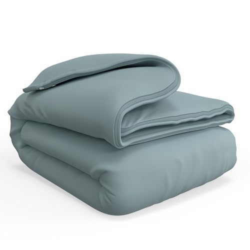 Image of QuickZip Duvet Cover with Zipper Closure - Ultra Soft Long-Staple 100% Cotton, Oeko-Tex Certified, Durable Interior Corner Ties, Corner Clips (King /Cal King (1 Piece), Dusty Blue (Sateen))