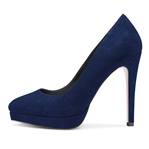 DearOnly Womens Platform Pumps Round Closed Toe Slip On Stiletto High Heel Suede Dress Shoes Bridal Wedding Office 5 Inch2