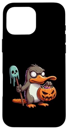 怖いハロウィーン カモノハシ ゴースト 不気味なキャンディバッグ スマホケース iPhone 16 Pro Max 用