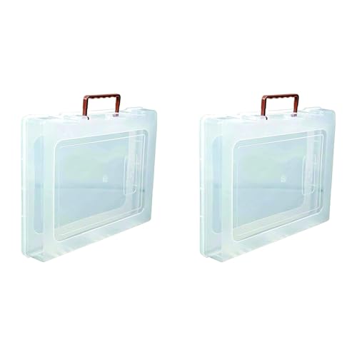 Image of Multipurpose Plastic Rectangular Storage Boxes with Locks and Handle Matte Finish for Saree, Laptop, Books (Set of 2, Rajkumari)