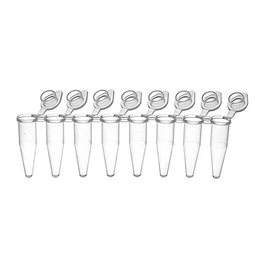 RT PCR Tube, 0.2mL, 8-Strip, Flat Cap, White, Sterile, 125/pk