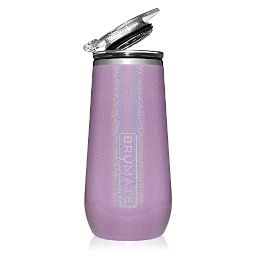 BrüMate 12oz Insulated Champagne Flute With Flip-Top Lid - Made With Vacuum Insulated Stainless Steel (Glitter Violet)