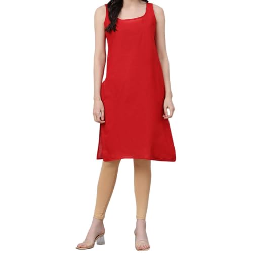 Image of Women's Sleeveless Cotton Inner Slip Dress Round Neck Soft Comfortable Fit Full Length Camisole Innerwear Summer top Undergarment for Girls
