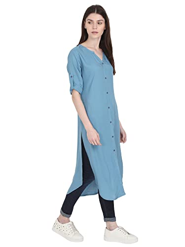 Image of Women's Rayon Solid Long-Length Kurti