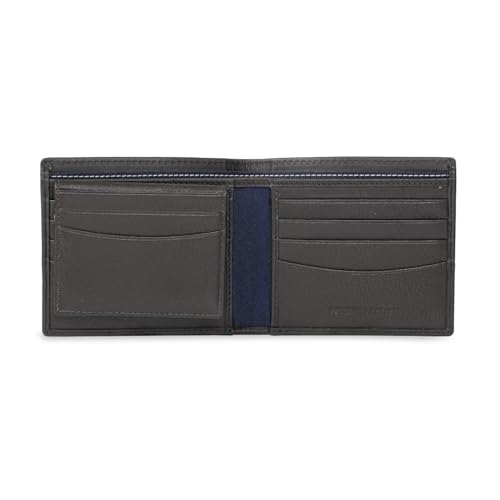 Image of Tommy Hilfiger Men's Leather Wallet Eupen | Brown Solid Passcase Bi-Fold with 12 Card Slots | Stylish Purse for Gents