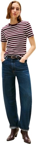 Tommy Hilfiger Damen T-Shirt Kurzarm Slim Cody Rundhalsausschnitt, Mehrfarbig (Deep Burgundy/Ecru STP), XS – Ansicht 5