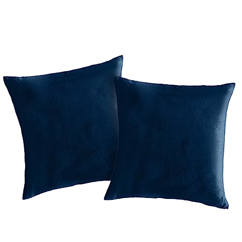 HUSAIHU Set of 2 Navy Velvet Cushion Covers 45cm x 45cm, Square Throw Pillow 18 inch, Soft Decorative Pillowcases for Home Sofa Bedroom Living room Chair Garden with Invisible Zipper