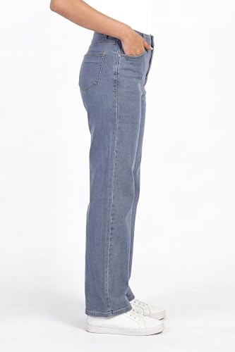 Image of Women's High Rise Wide Leg Denim Jeans | Stretchable Casual Blue Jeans for Women | Classic 5 Pocket Style | Comfortable Everyday Wear