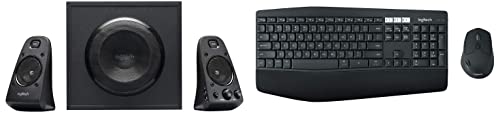 Logitech Z623 THX 400 Watt 2.1 Channel Wired Speaker (Black) & MK850 Multi-Device Wireless Keyboard and Mouse Combo, 2.4GHz Wireless & Bluetooth, Curved Keyframe
