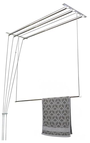 Image of Synergy - 4 Pipes x 8 Feet - Heavy Duty - Stainless Steel Ceiling Cloth Dryer for Balcony | Cloth Drying Rope with Pulley | Cloth Hanging Stand | Clothes Drying Stand Wall Mounted - (SY-CL5-4P)