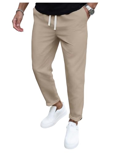 SOLY HUX Men's Drawstring Elastic Waist Pants Casual Tapered Leg Trousers with Pockets