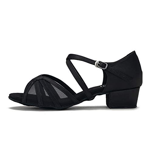 CLEECLI Low Heel Ballroom Dance Shoes Women Latin Salsa Practice Dancing Shoes 1.5 Inch Heel ZB14(9.5,Black)