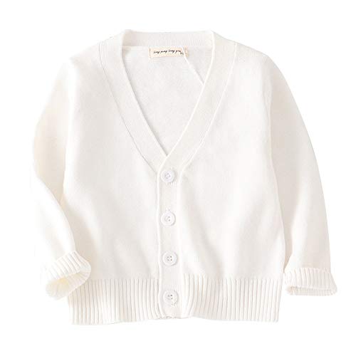 Unisex Boys Girls Cardigans Sweater V-Neck Long Sleeve School Uniforms Button Knit Tops White 8-10 Years #TOP15