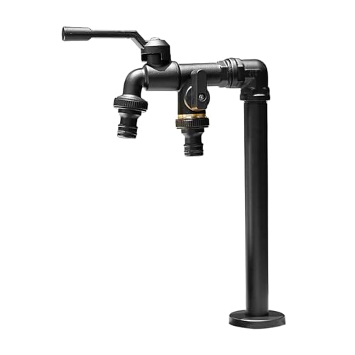HOLGVE Columna de Agua para jardín, Grifo Vertical de Suelo para Exteriores, Grifo de Acero Inoxidable Anticongelante, Columna de Fuente con Dispensador de Agua Grifo Doble de Latón.(32cm/12.5in)