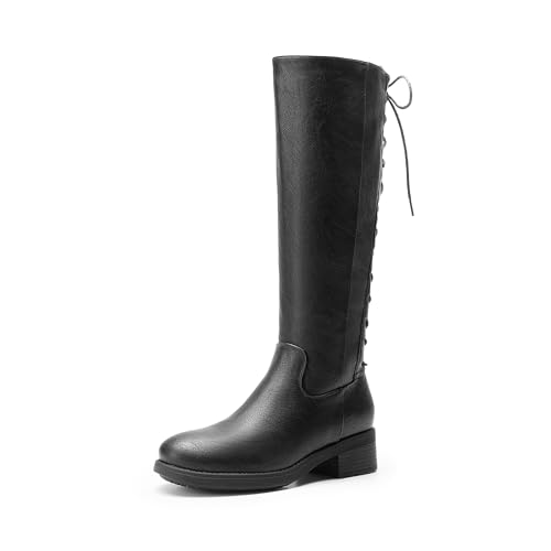 DREAM PAIRS Botas de Cordones Mujer de Caña Larga hasta Rodillas de Tacon Bajo Invierno con...