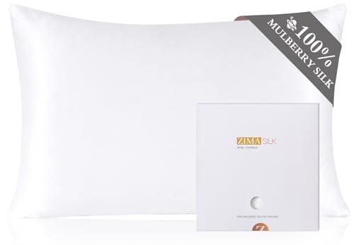 ZIMASILK 100% Mulberry Silk Pillowcase for Hair and Skin Health Soft and Smooth Both Sides Premium Grade 6A Silk 600 Thread Count Cooling with Hidden Zipper 1pc (50x75cm White)