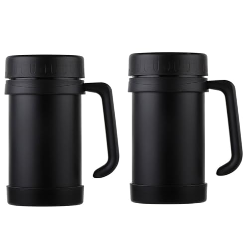 Giwnhvx 2X 500Ml / 17Oz Frascos de VacíO de Acero Inoxidable de Termo con Manejar de Termo Termos de Oficina para Té Aislada Negro