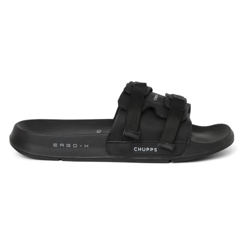 Image of CHUPPS Element Grey & Black Drift Orthopedic Slippers | Soft Footpharma Footbed | Breathable Ventilation Holes | Lightweight Flip Flops | Anti-Skid Chappals for Everyday For Mens