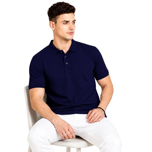 Image of Men's Plain Polo T-Shirt | Cotton Blend Regular Fit Casual Collar T-Shirt
