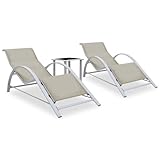 Helloshop26 2 Sonnenliegen, Liegestuhl, Sonnenliege, Gartenbett, Terrasse, Möbel für den Außenbereich, mit Tisch, Aluminium, cremefarben, 02_0012073