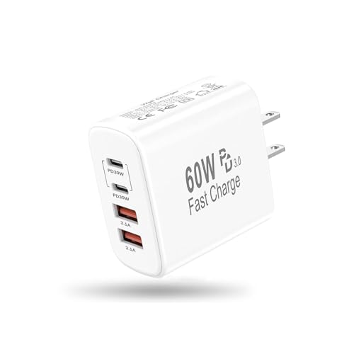 Image of USB C Charger Block,60W 4-Port USB C Wall Charger iPhone Charger Fast Charging PD Power Adapter+QC Wall Plug Multiport Type C Brick Chargers for iPhone 17 16 15 14 13 12 11 Pro Max XS,Samsung