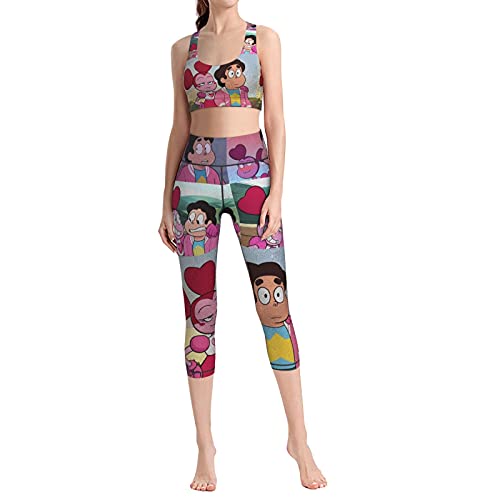 Steven Universe Women Yoga Set 2 Piece Workout Sport Bra High Waist Shorts Legging Tracksuit XL Black