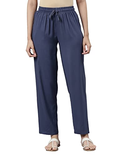 Image of GO COLORS Women Solid Mid Rise Relaxed Fit Viscose Casual Pants