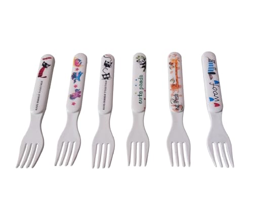 Image of Plastic White Colorful Fork Spoon Set for Kids (Pack of :- 6 Pcs Fork Spoons)