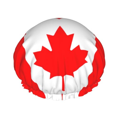 Gorro de ducha de doble capa con estampado de bandera canadiense, reutilizable, ligero, suave y ajustable para mujeres y hombres