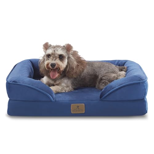 Image of Bedfolks Orthopedic Dog Bed, Waterproof Dog Sofa Bed for Small Dogs & Cats, Egg Foam Pet Couch Bed with Removable Washable Cover and Nonslip Bottom, Navy Blue