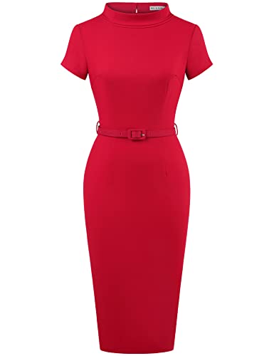 MUXXN Women's Retro Midi Short Sleeve Pencil Knee-Length Vintage Cocktail Office Business Work Dress3