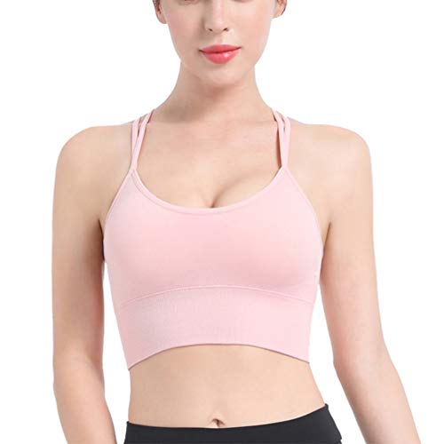 Sutiã esportivo para yoga com secagem rápida PRETYZOOM com suporte médio para mulheres, rosa, L