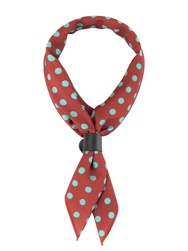 WANYING Herren Quadratische Halstuch mit Leder Loop Multifunktionstuch Kopftuch Nickituch Bandanas Trachtentuch Bandanas Vintage Retro 58x58 cm - Rot mit Türkis Gepunktet