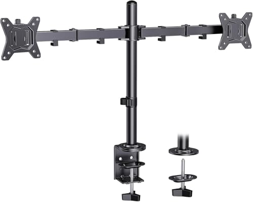 ErGear Dual Monitor Desk Mount for 13″–34″ Monitors up to 26.5 lbs, Fully Adjustable Monitor Stand Holds 2 Computer Screens, Heavy-Duty Dual Monitor Arm with C-Clamp & Grommet Base, Black, EGCM13B