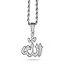Techno Pave Men's Iced Out Medium Allah Pendant Necklace with 4mm Tennis Chain - Silver Finish