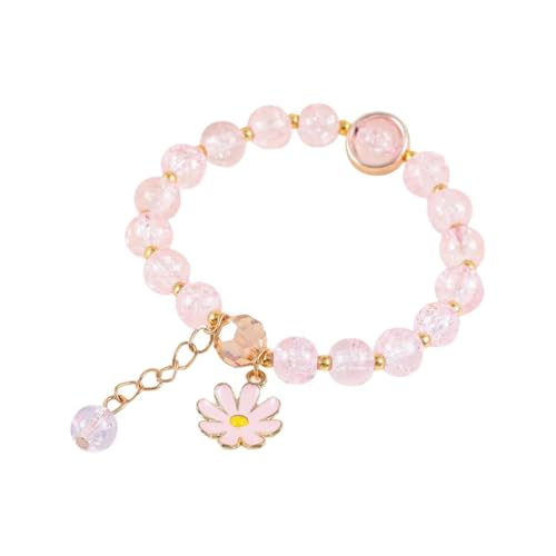 Image of El Regalo 1 PC Dailsy Flower Sparkly Crystal Beads Tassel Bracelet for Girls /Teens /Women- Cute Crackle Beads Daisy Flower Stretch Bracelet