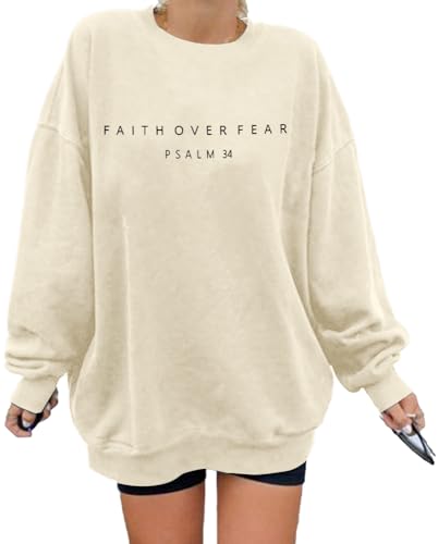 Recopilación y reviews de Sudadera juvenil chica de esta semana. 28 FRYAID - Sudadera cristiana para mujer con fe sobre el miedo, refranes religiosos, camisa de manga larga con estampado de letras, Albaricoque, Large