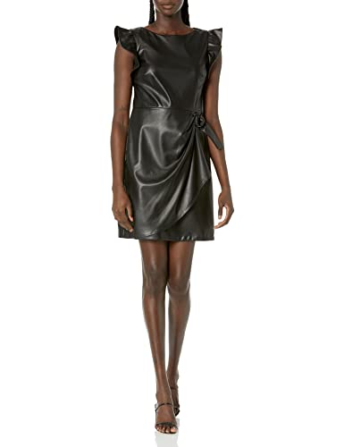 Image of DKNY Women's Flutter Sleeve Faux Wrap Dress with Hardware