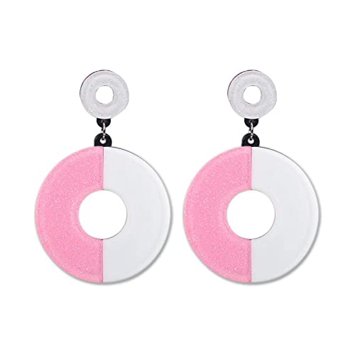 Boucles d'oreilles femmes, conception acrylique ronde accrocher boucle d'oreille mode contraste couleur rose blanc géométrique résine couture cercle boucles d'oreilles bijoux exquis femmes bijoux Cover