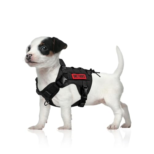 OneTigris Tactical Dog Harness Vest,No-Pull Service Dog Vest with Hook & Loop Panels,Adjustable Dog Vest Harness for Walking Hiking Training(Black,XS)
