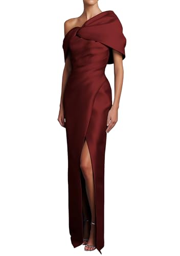 One Shoulder Satin Mother of The Bride Dresses for Women Long Formal Mother of The Groom Evening Dress with Slit