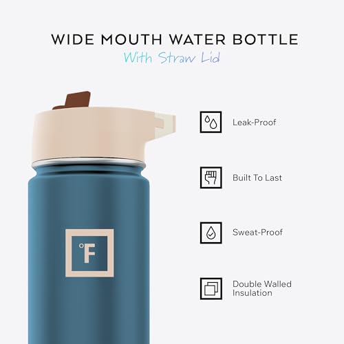 IRON °FLASK Camping & Hiking Hydration Flask with Straw Lid & Boot - Stainless Steel, Double Walled & Vacuum Insulated Water Bottle - Leak Proof & BPA Free (Azure Mist, Straw - 22 oz)